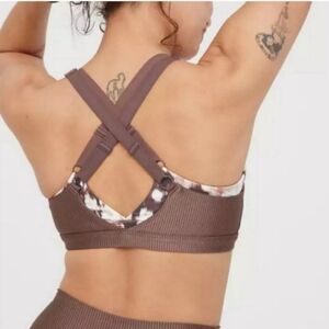 Aerie Offline Brown Ribbed Shine Racerback Sports Bra